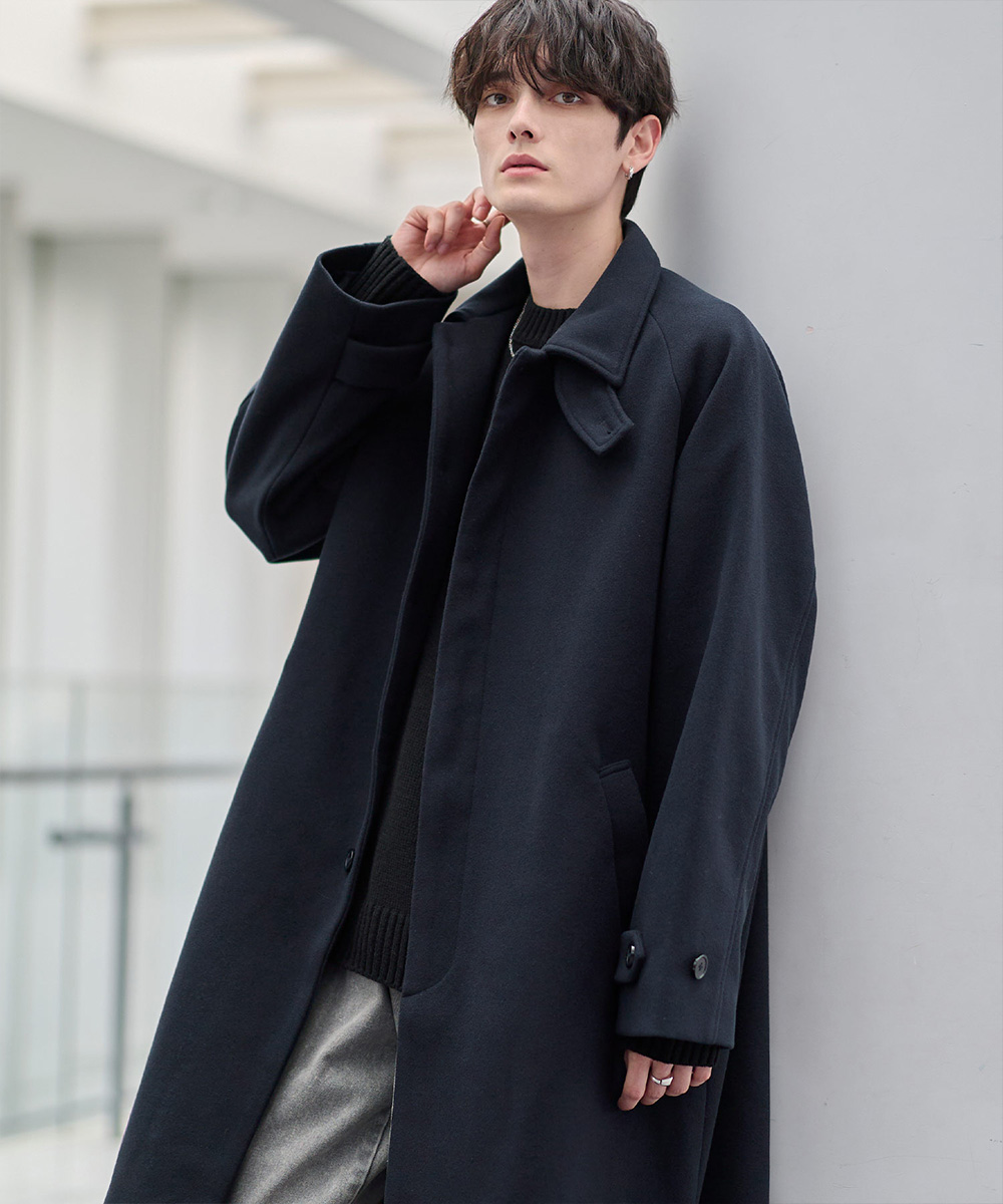 コート メンズ ウールタッチ ステンカラーコート 比翼 スタンドカラー