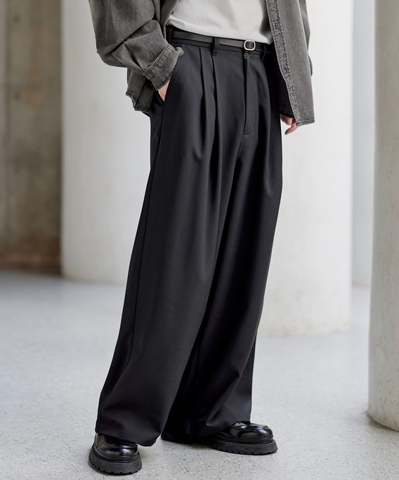 ASTRONOMY ワイドパンツ メンズ 防シワ スラックス バギー 2タック