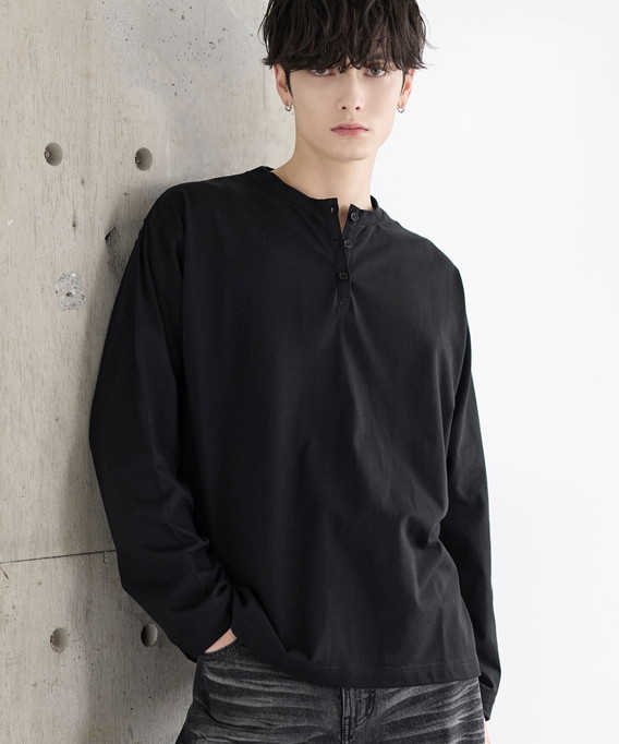ASTRONOMY Tシャツ メンズ 春 夏 長袖 クルーネック ヘンリーネック 綿