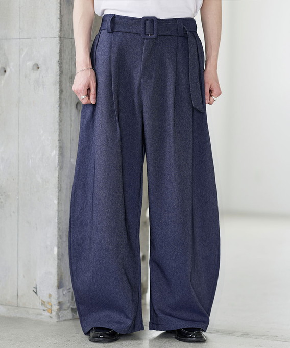 ワイドパンツ パンツ メンズ 春 夏 ポリエステル 綿 ベルト付き タック