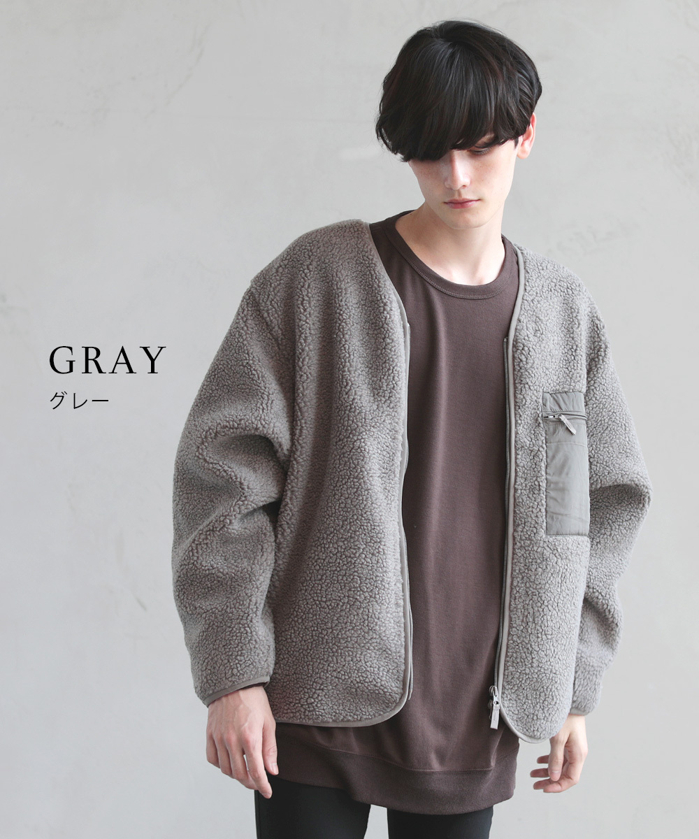 ジャケット アウター メンズ ボア 秋 冬 シープボア ノーカラー 羊毛