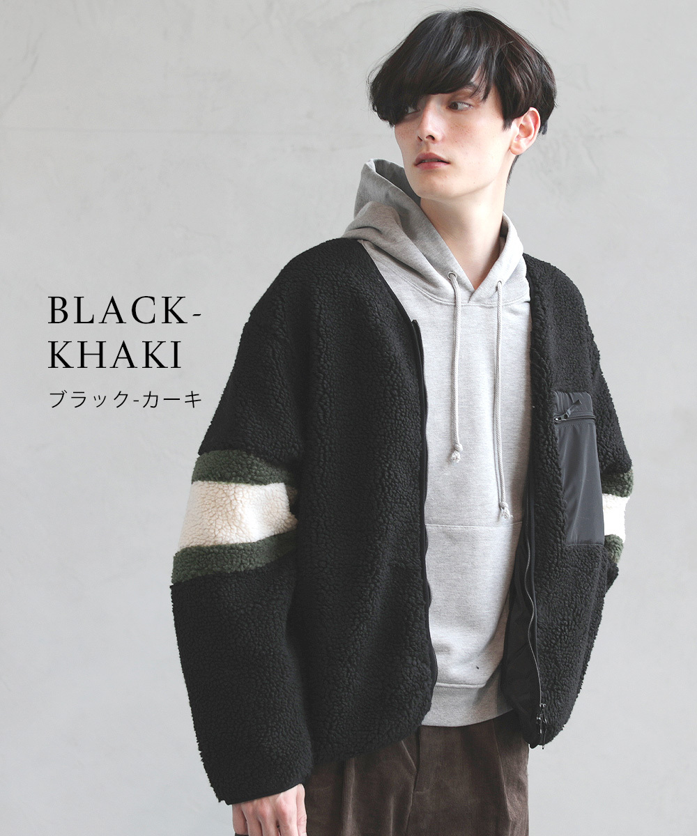 ジャケット アウター メンズ ボア 秋 冬 シープボア ノーカラー 羊毛