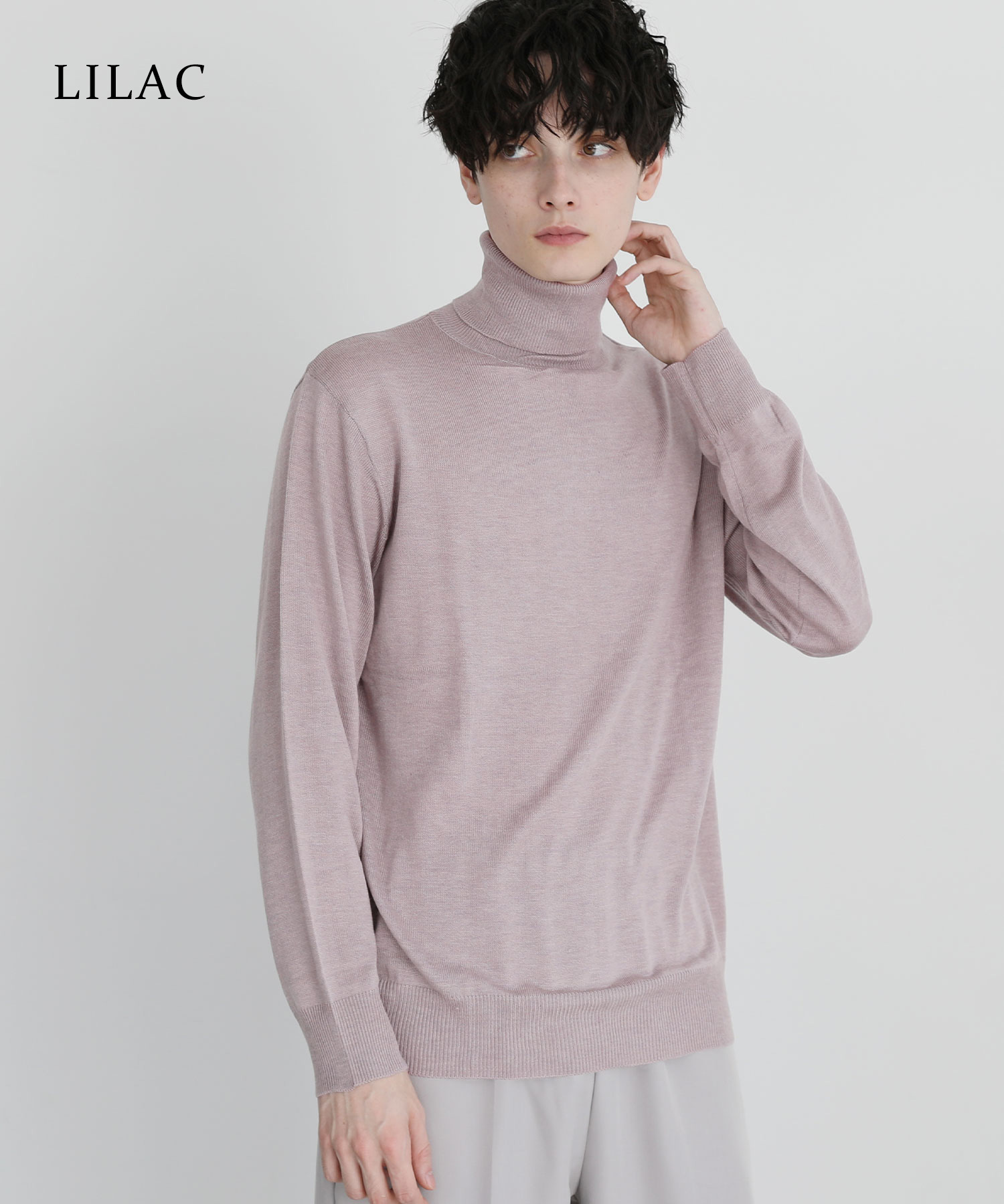 ニット メンズ 7G シープ カシミアライク 天竺 タートルネック