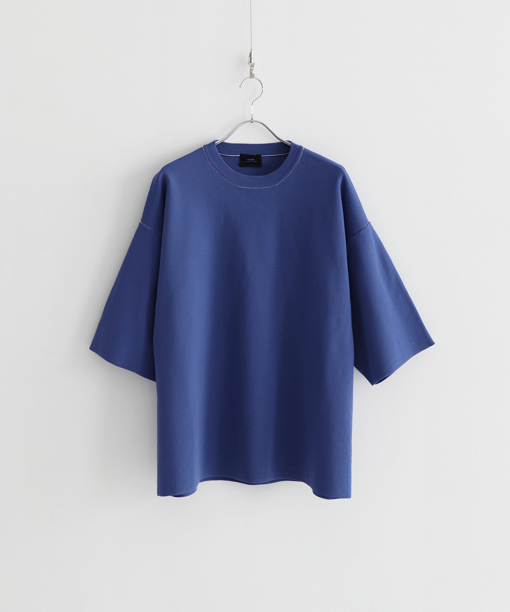 apuntob / ハーフスリーブ カットソー Tシャツ 半袖 イタリア製 紺 Tシャツ メンズ カットソー 半袖 ハーフミラノリブ 刺繍 オーバー