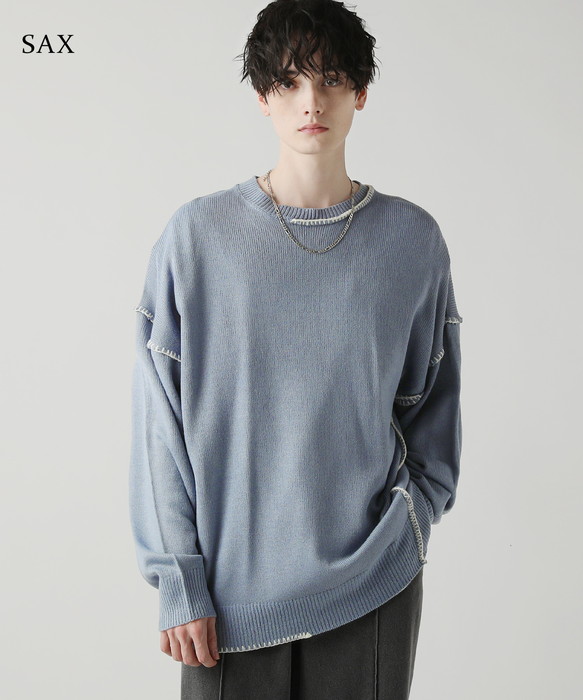 ニット メンズ 春 秋 ハンドステッチ クルーネック M L Buyer's Select