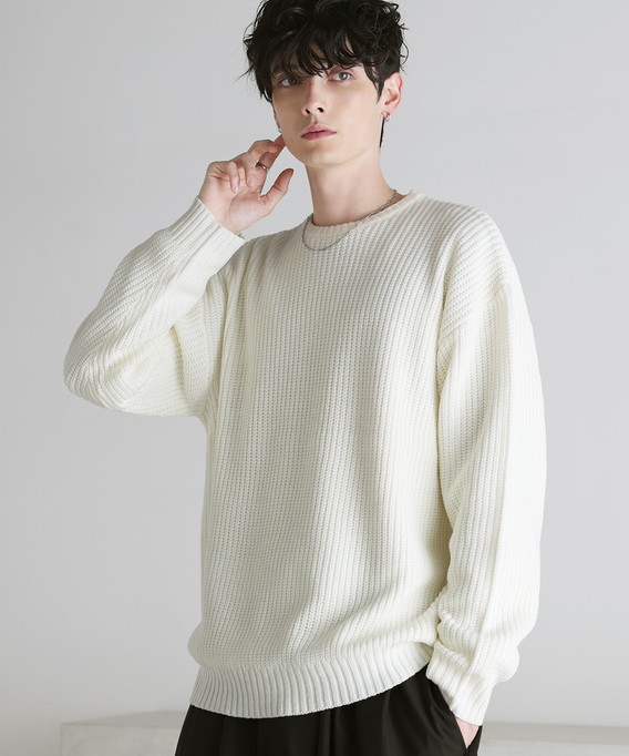 ニット メンズ ファッション クルーネック セーター トップス 長袖 畦