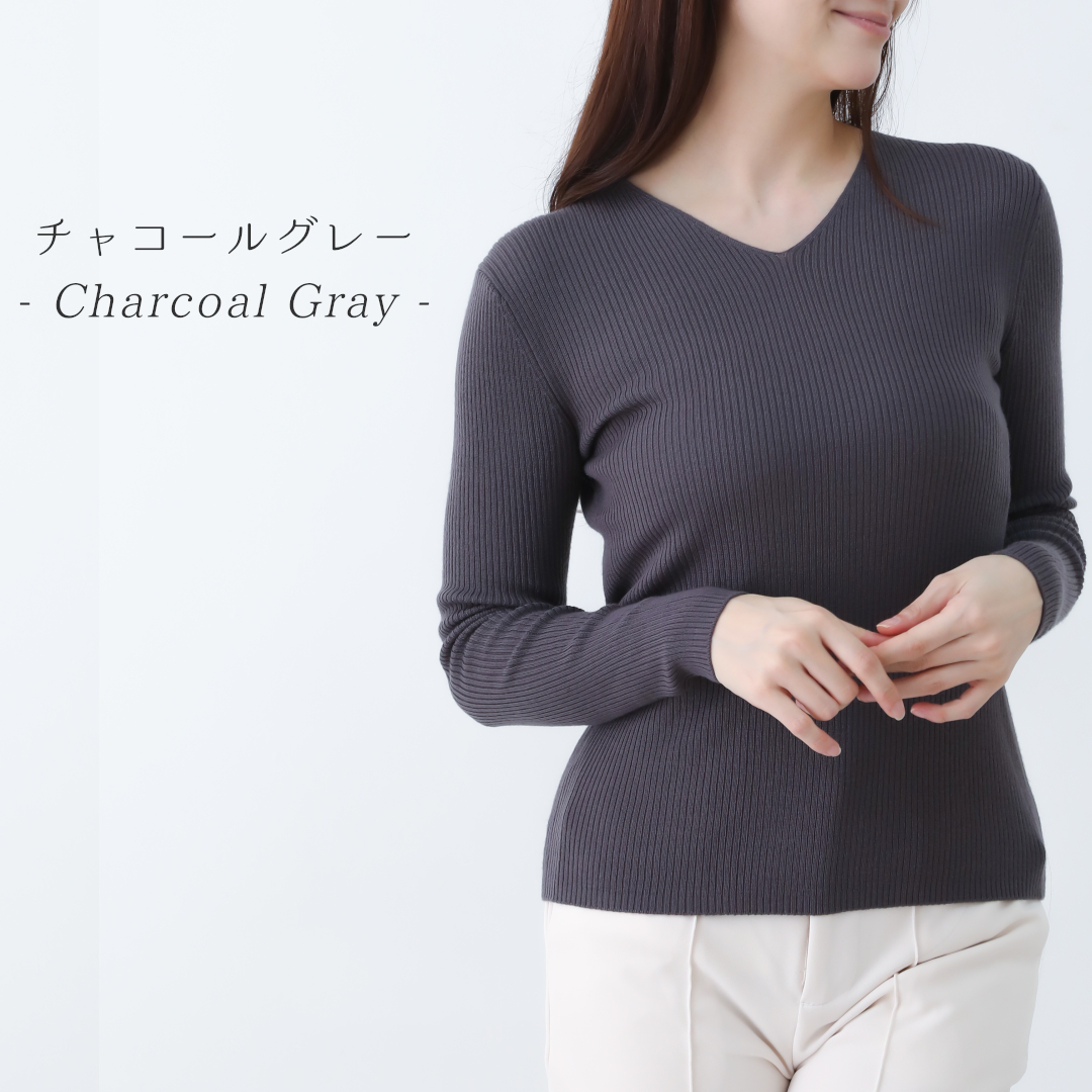 WEB限定/首元を女性らしく見せる】ウール100デコルテVネック