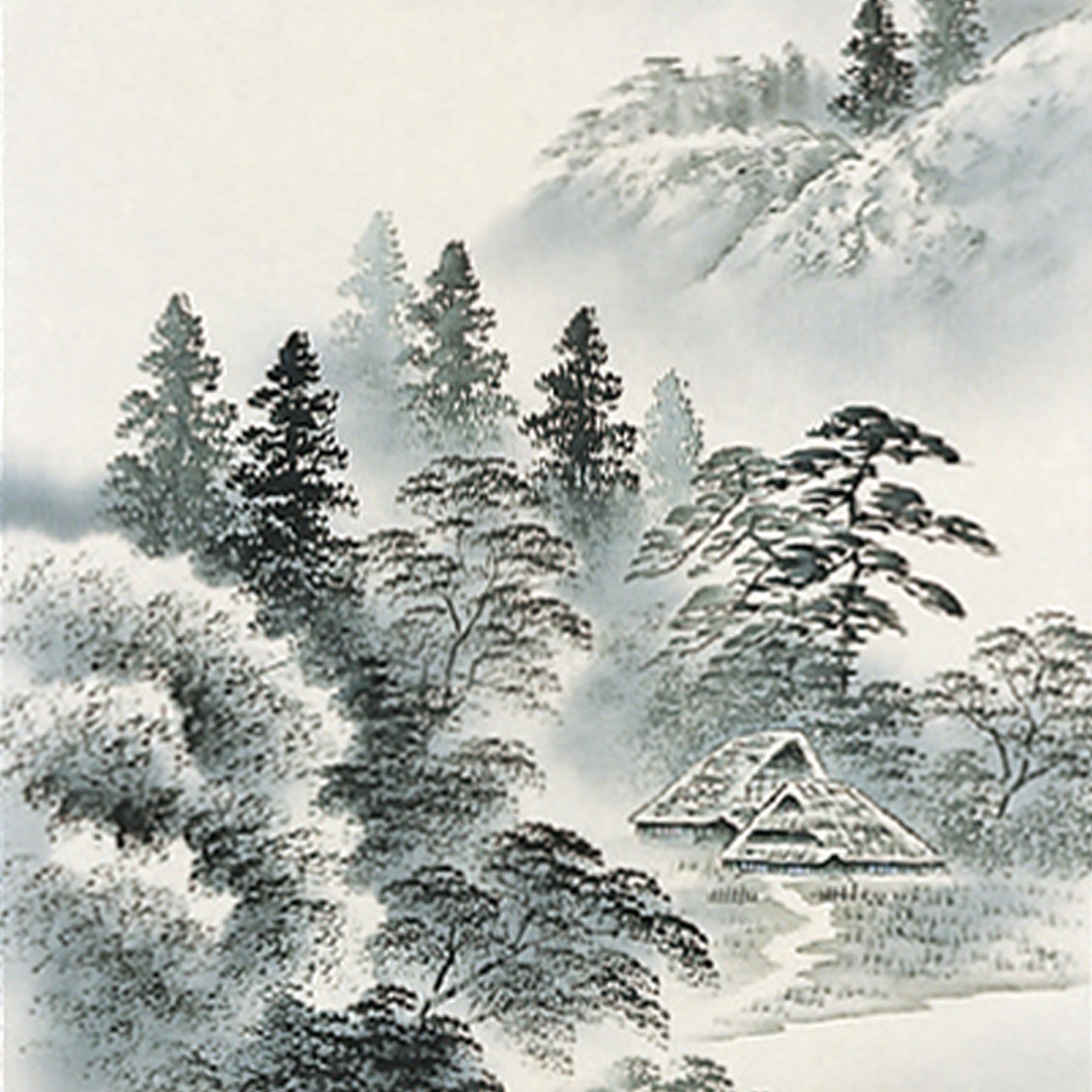 掛け軸 掛軸 「水墨山水」 上田林外 尺五立 サイズ：54.5×190cm 桐箱付