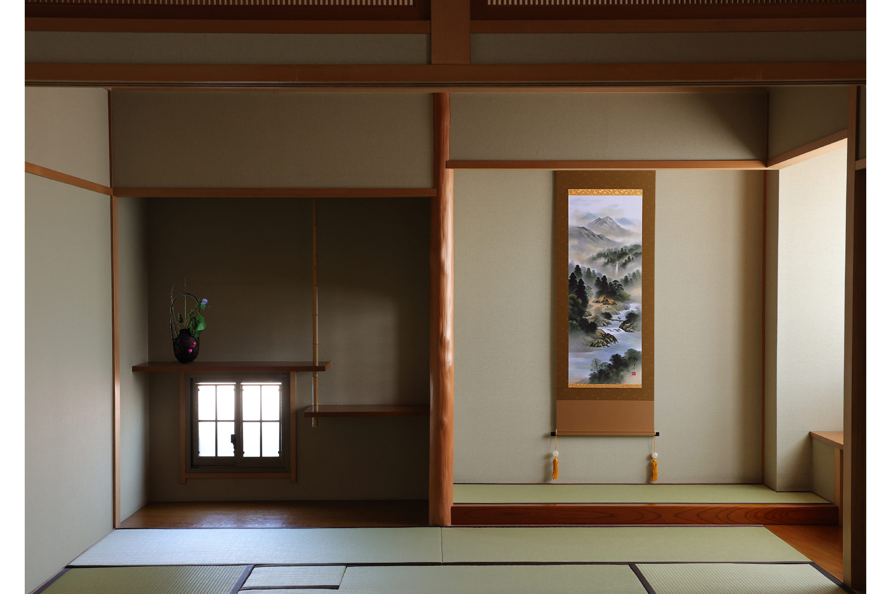 【美品】掛軸 中島佳香『老松双鶴』絹本 共箱付 掛け軸 茶掛 床の間 インテリア 美品】掛軸 中島佳香『老松双鶴』絹本 共箱付 掛け軸 茶掛 床の間