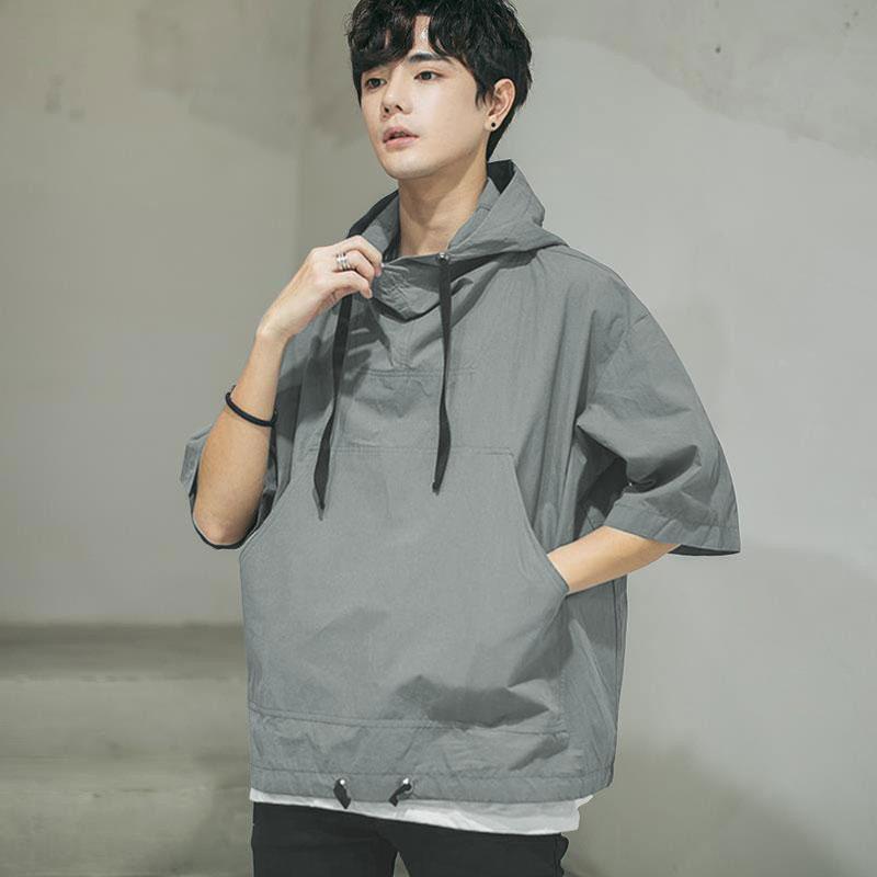 パーカー メンズ 夏用 薄手 ゆったり ハイネック 半袖 Tシャツ 春夏 スポーツ プルオーバー 大きいサイズ フード付き カジュアル 通勤 通学 | ブランド登録なし | 01