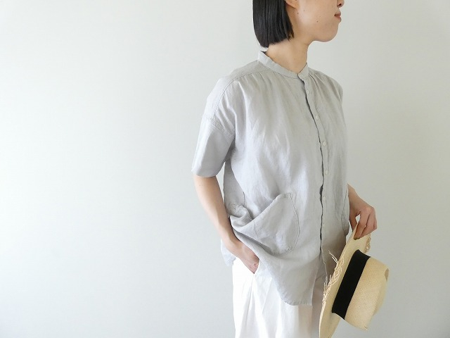 快晴堂(かいせいどう) 初秋まで着られるリネン 半袖スタンド背
