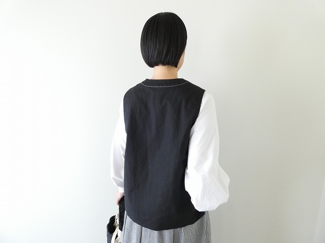ミディウミ　リネンコットンベスト　ブラック 楽天市場】MidiUmi コットンリネンVネックベスト レディース 綿