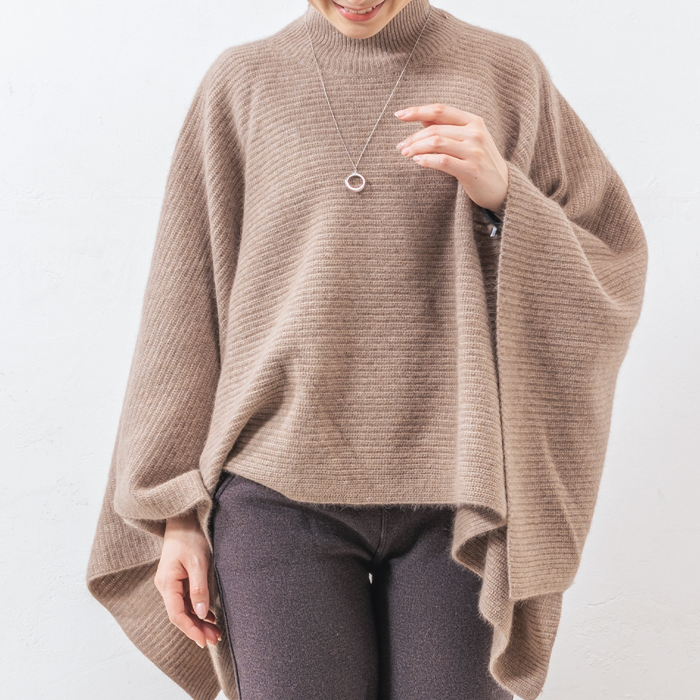 フォックス 混 セーター タートル ニット ポンチョ レディース