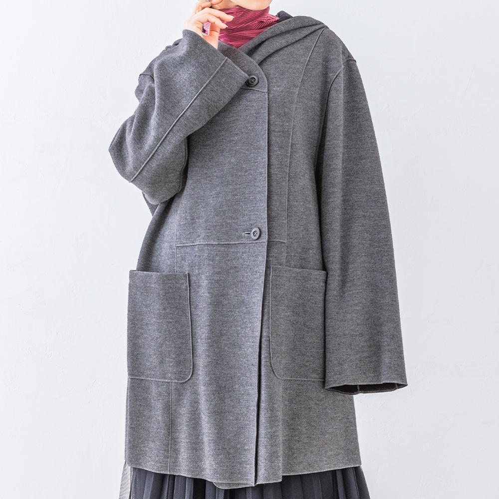 日本製 メリノウール 尾州織り ロングコート ウール シャギー フード