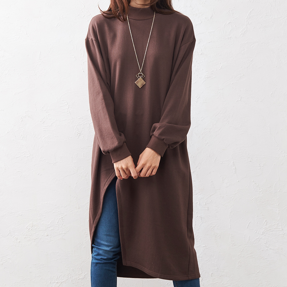 裏毛 トレーナー スウェット プルオーバー チュニック モックネック レディース トップス 長袖 秋冬 アシンメトリー カットソー |  | 03