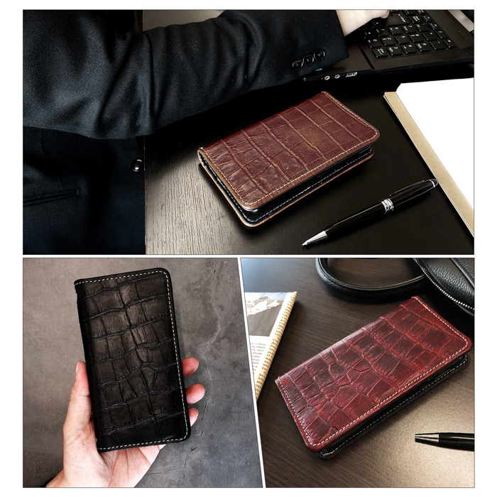 iPhone アイフォン ケース カバー 手帳 手帳型 本革クロコダイル 