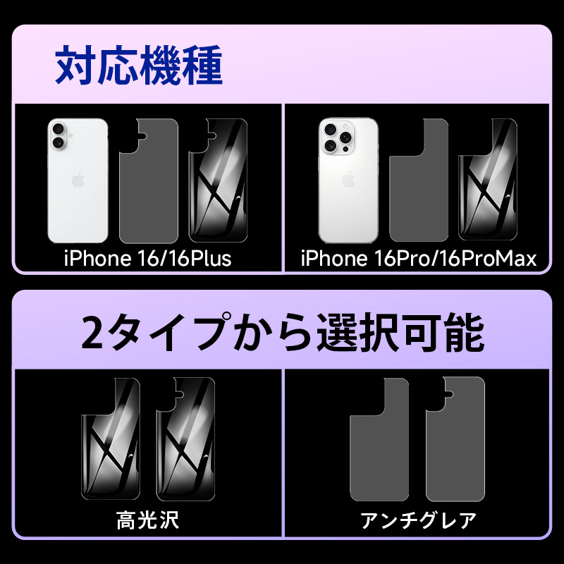 背面フィルム ソフトフィルム iPhone 16/16 Pro/16 Pro Max対応