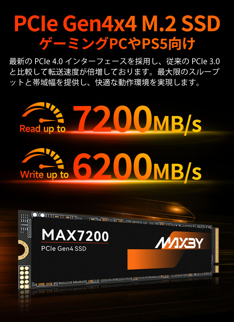 セール！MAXBY 1TB NVMe 2.0 SSD PCIe Gen 4x4 R:7200MB/s W:6200MB/s