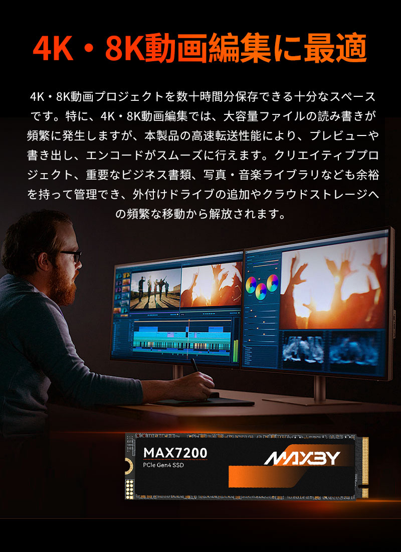 ポイント5倍 MAXBY 1TB NVMe 2.0 SSD PCIe Gen 4x4 R:7200MB/s W