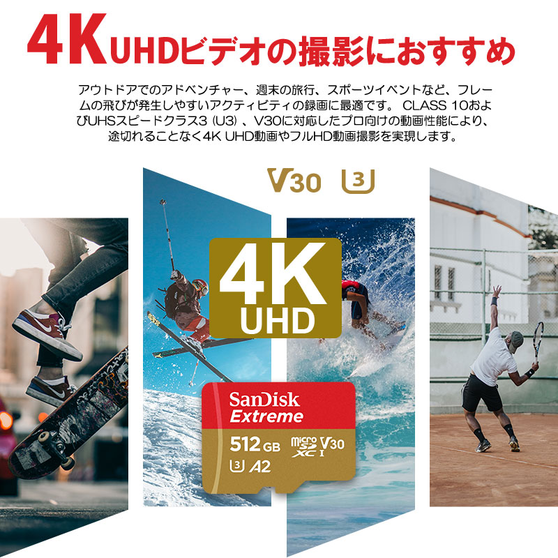 SanDisk microSDXCカード 512GB UHS-I U3 V30 A2 R:190MB/s W