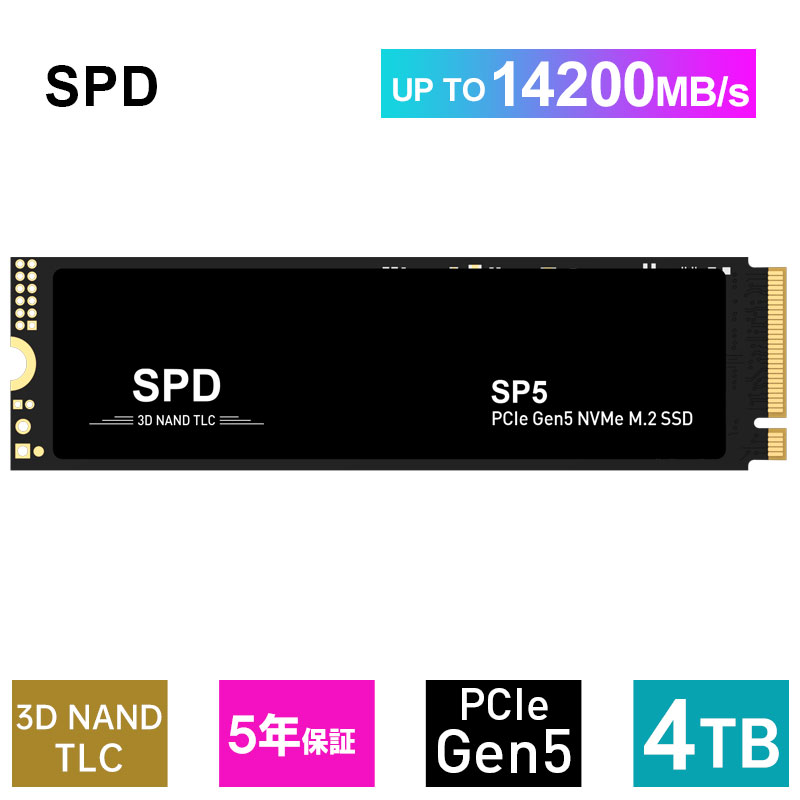 SPD SSD 4TB PCIe Gen5 M.2 NVMe 2280 Ǎ14200MB/s13400MB/s SMI PS5mF SP5-004TN 5Nۏ z֔z