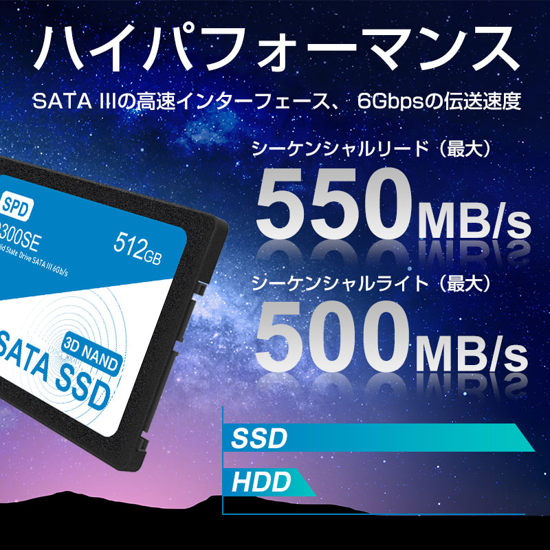 SPD SSD 512GB 2.5インチ 7mm 内蔵型SSD SATAIII 6Gb s 550MB s 3D NAND採用 国内5年保証 Q300SE-512GS3D 翌日配達送料無料