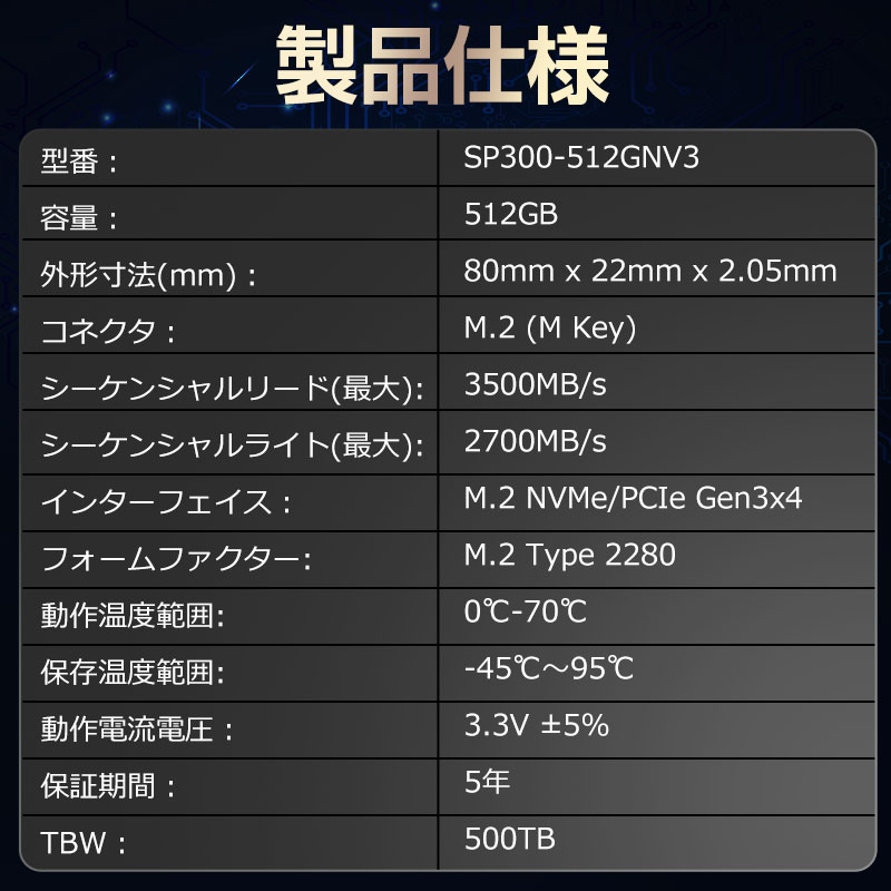 超特価激安 SPD製SSD 512GB M.2 2280 PCIe Gen3x4 NVMe R: 3500MB s W