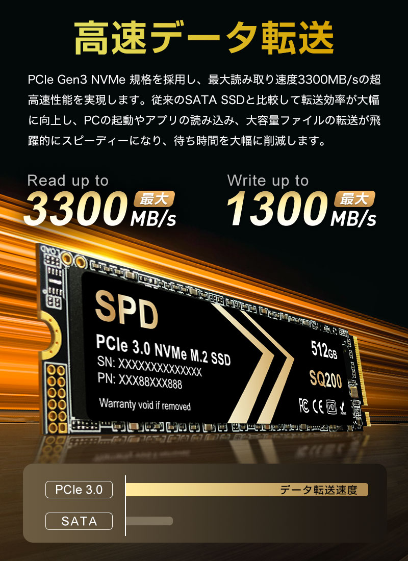 SPD ポイント2倍 SPD SSD 512GB M.2 2280 PCIe 3.0 NVMe R: 3300MB/s W