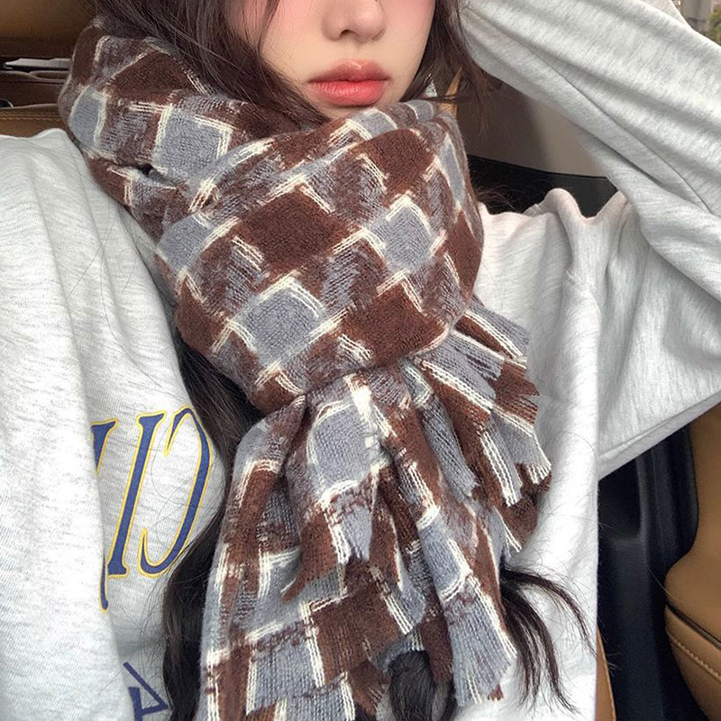 千鳥格柄 ストール 大判ストール フリンジ マフラー ショール 厚手