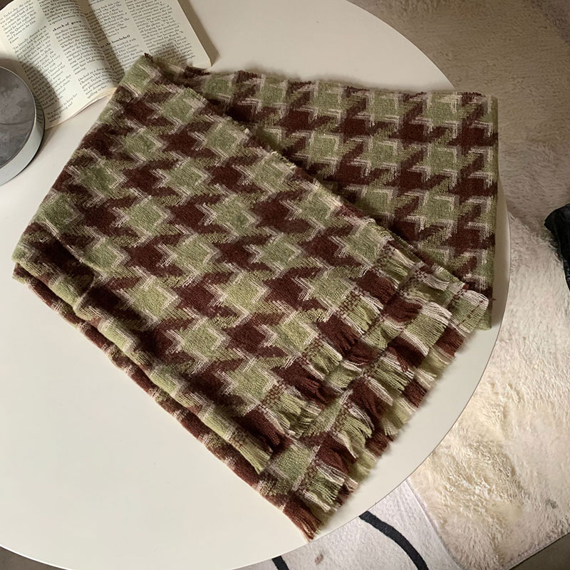 【美品】ラトルトラップ千鳥柄チャック柄 マフラー フリンジ付き大判マフラー！！ 24as1698-1.jpg