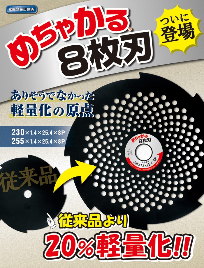 【刈払機用刈刃】 めちゃかる8枚刃 9インチ/230mm （草刈機用・刈