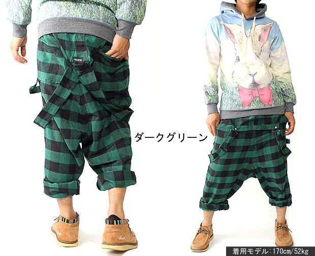 チェックサロペットサルエルパンツ メンズ レディース B189 : スピード