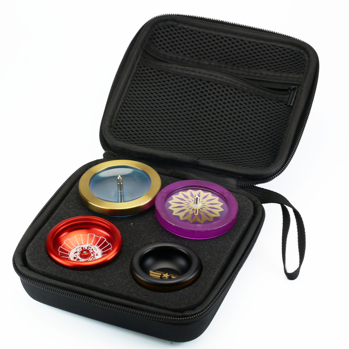 ヨーヨーやこまを4個収納できるスピンギアオリジナルのケース SGHG