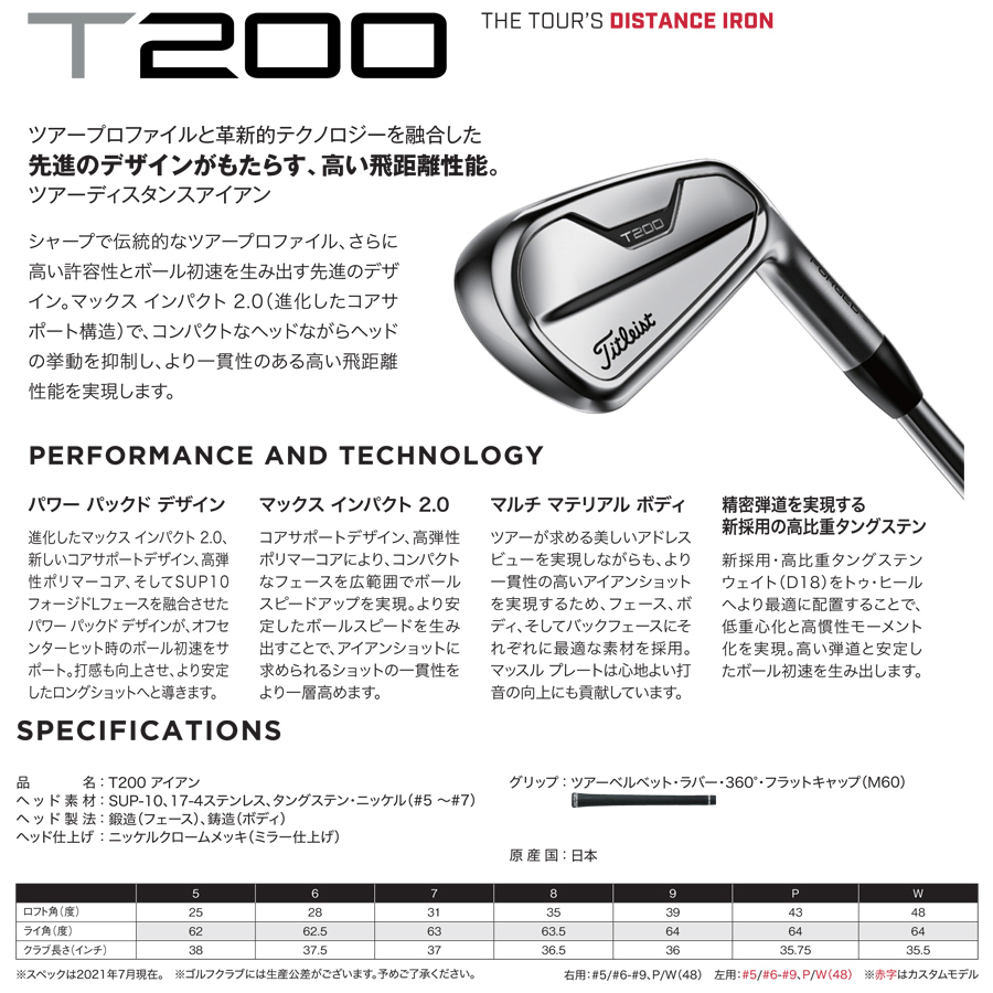 高い飛距離性能。】タイトリスト T200/NSPROMODUS3 TOUR105(JP) 7本