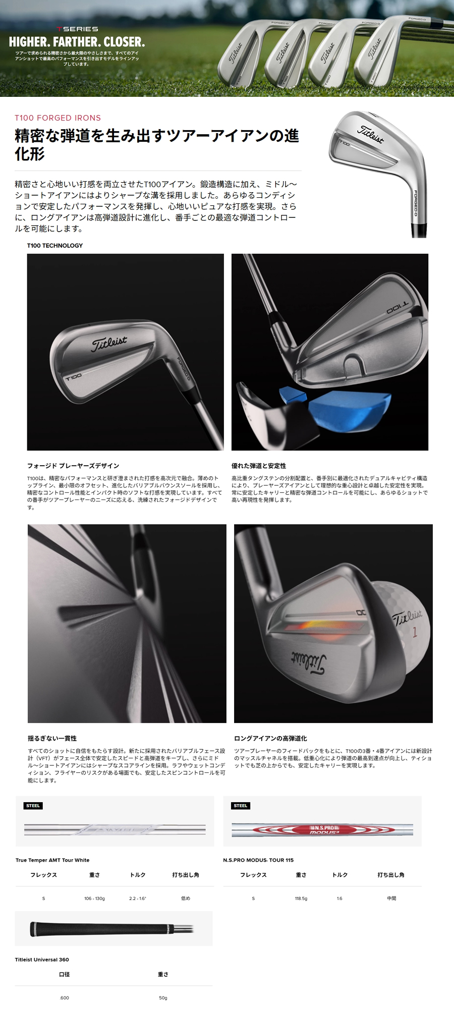 Titleist（タイトリスト） 2025 T100 #5〜PW 6本組 AMT White/S 正規