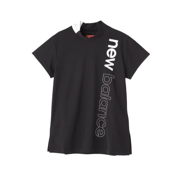美品☆new balance golf☆2024ロゴワンピース1黒白 無地×ブロックシャドーロゴ 半袖 ハーフジップ ワンピース