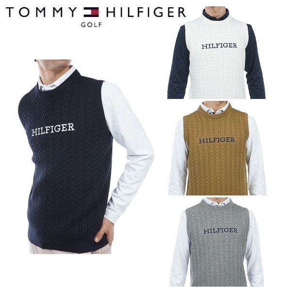 【あーちゃん⭐︎様】トミー ヒルフィガー ゴルフフード付中綿ケーブルニットベストL TOMMY HILFIGER GOLF（トミー ヒルフィガー ゴルフ） トミー