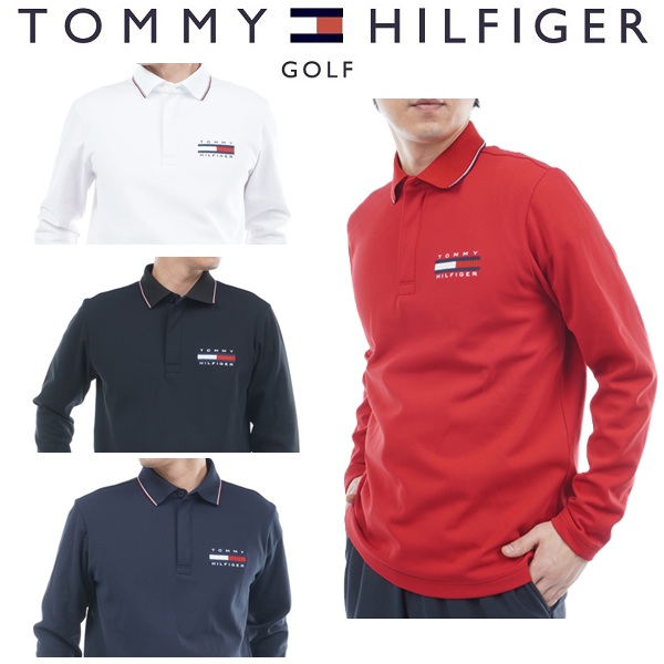 長袖ジップアップポロシャツ【L寸】レッド　 トミーヒルフィガーthma580 TOMMY HILFIGER GOLF（トミー ヒルフィガー ゴルフ） トミー