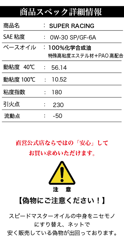 最大55％オフ！ エンジンオイル 0w-30 16L 100%化学合成油 スピードマスター SUPER RACING 0w30 SP GF-6A  日常の街乗りからスポーツ走行まで 車 高性能オイル 車用エンジンオイル 車用オイル 日本製 耐久性 車用品 カー用品 fucoa.cl