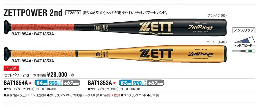 ゼット(ZETT) 硬式用金属製バット ゼットパワー2nd BAT1854A-1900 : bat1854a1900 : スポコバYahoo!店 -  通販 - Yahoo!ショッピング