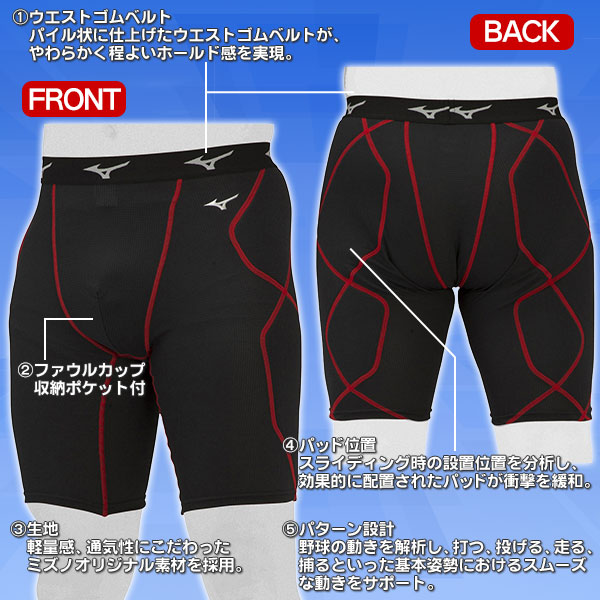 ミズノ スライディングパンツ S〜XO パッド付き スラパン ファールカップ 収納式 パンツ 野球 ソフトボール 中学生 高校生 一般 mizuno