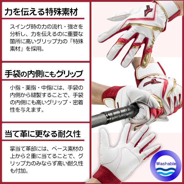 バッティンググローブ / ミズノ バッティング手袋 一般用 ウィルドライブ レッド 野球 ソフトボール 手袋 mizuno