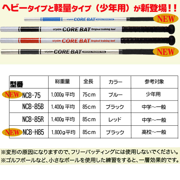 トレーニングバット 少年〜一般用 ウチダ コアバット 硬式 軟式 ソフト