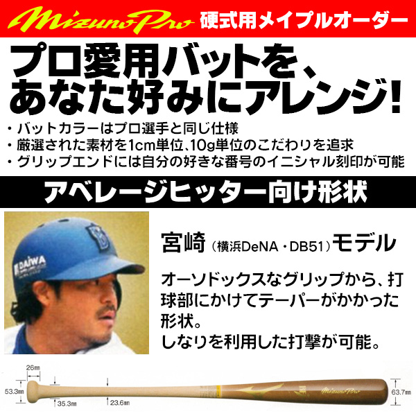 ミズノ/硬式木製バット/ミズノプロ/宮崎モデル/背番号 DB51/アベレージ