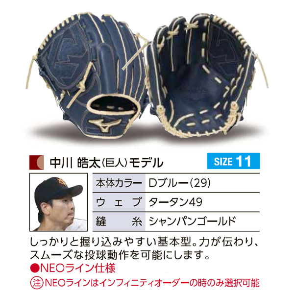 MIZUNO ミズノプロ/オーダーグラブ/軟式グローブ/中川皓太/投手
