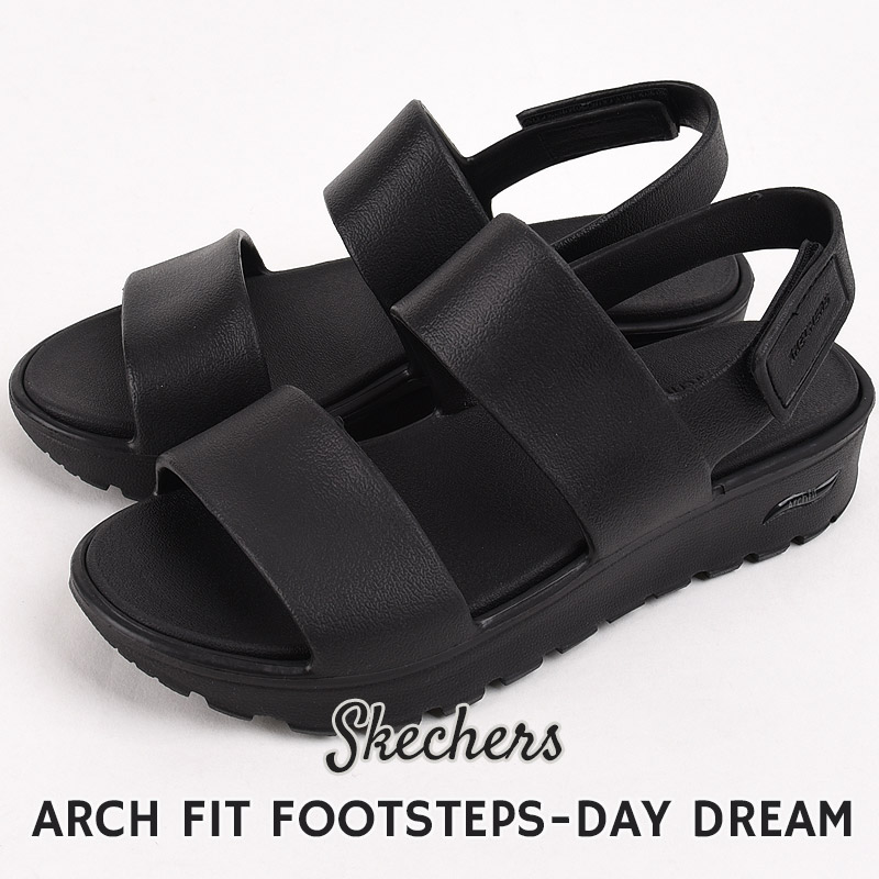 スケッチャーズ skechers レディース サンダル シューズ 靴 アーチ フィット ストラップ ARCH FIT FOOTSTEPS-DAY  DREAM 111380 BBK 黒