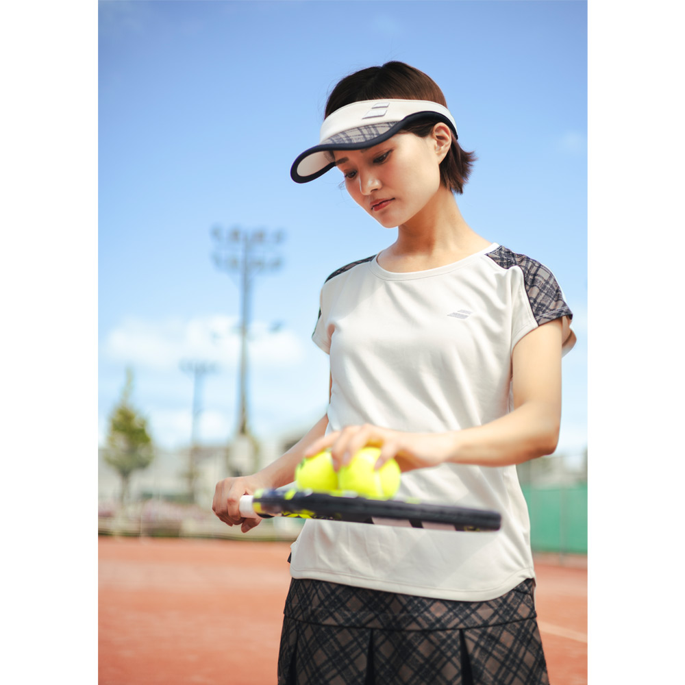 2点セット① バボラ シャツ 、バイザーセット レディーステニスウェア Babolat（バボラ） テニスウェア レディース PURE ショートスリーブ