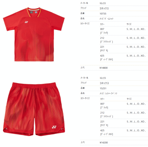 YONEX（ヨネックス） ゲームシャツ パンツ メンズ 半袖 ハーフパンツ