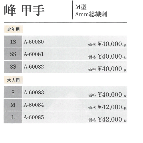 ミツボシ 剣道 峰 甲手 コテ M型8mm総織刺 ナマコ付き 手の内ミクロ