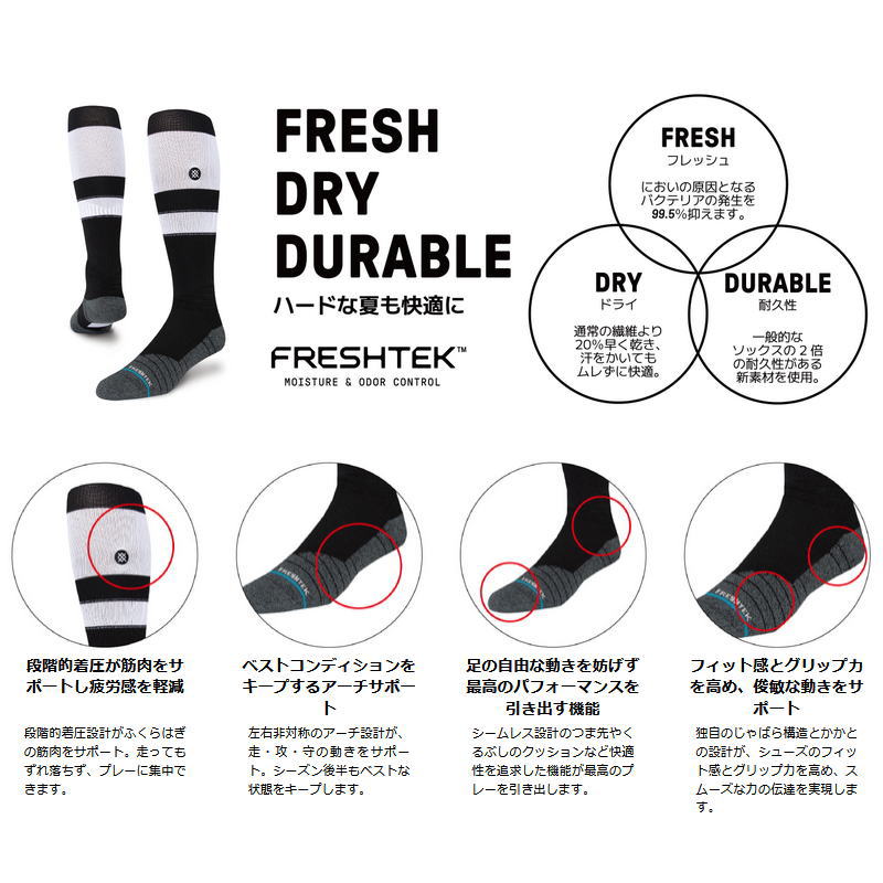 STANCE（スタンス） ソックス 野球専用ソックス メンズ ストッキング